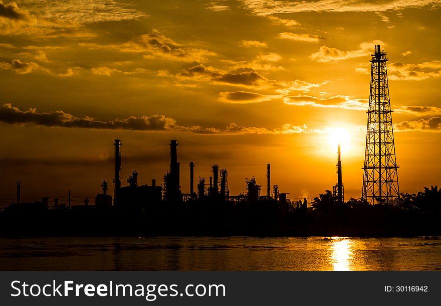 Silhouette of Refinery plant at Thailand