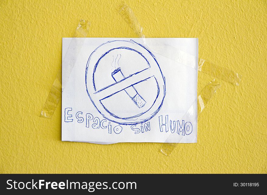 No smoking poster drawn by a child, stuck on the wall