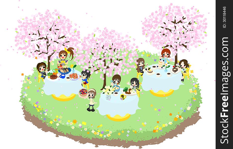 Lets enjoy cherry-blossom viewing together while eating various food under the beautiful cherry trees. Lets enjoy cherry-blossom viewing together while eating various food under the beautiful cherry trees.
