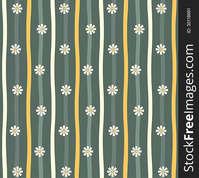 Gray wallpaper with multicolored stripes and camomiles. Gray wallpaper with multicolored stripes and camomiles