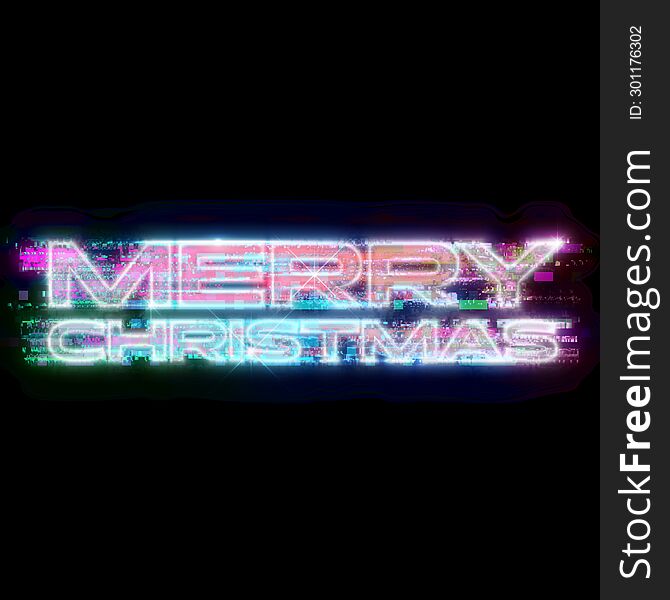 Neon Glitched Lights Merry Christmas Chrome Typography Template