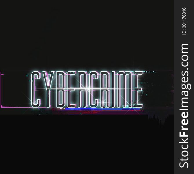 Glitched Signal Cybercrime White Chrome Typography Template, Black Background