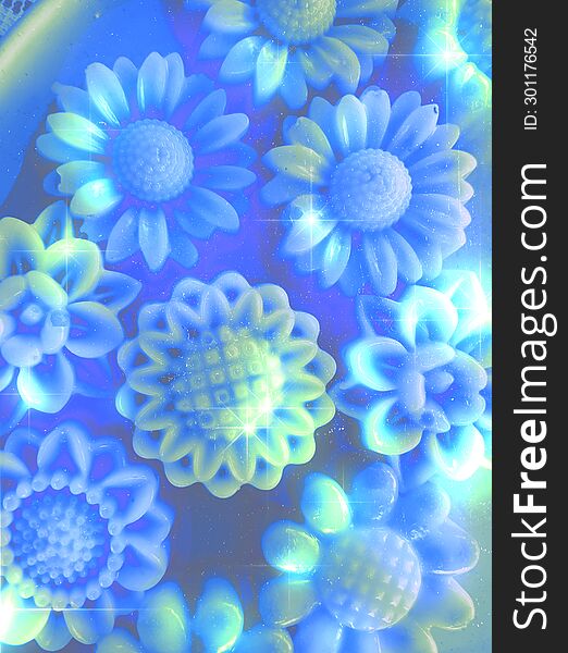 Blue Halftone Glowing Decoration Flower Shaped Coconut Jelly Illustration