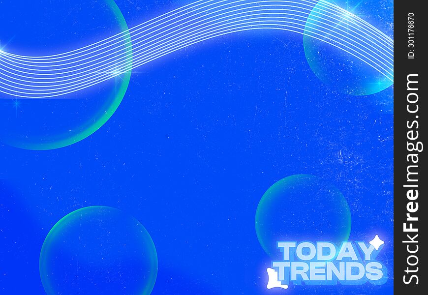 Y2K Flat Style Blue Abstract Bubble Lines Background with Glowing Light Effects