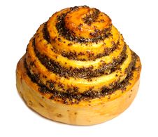 Bun With Poppy Seeds On A White Background Stock Photos