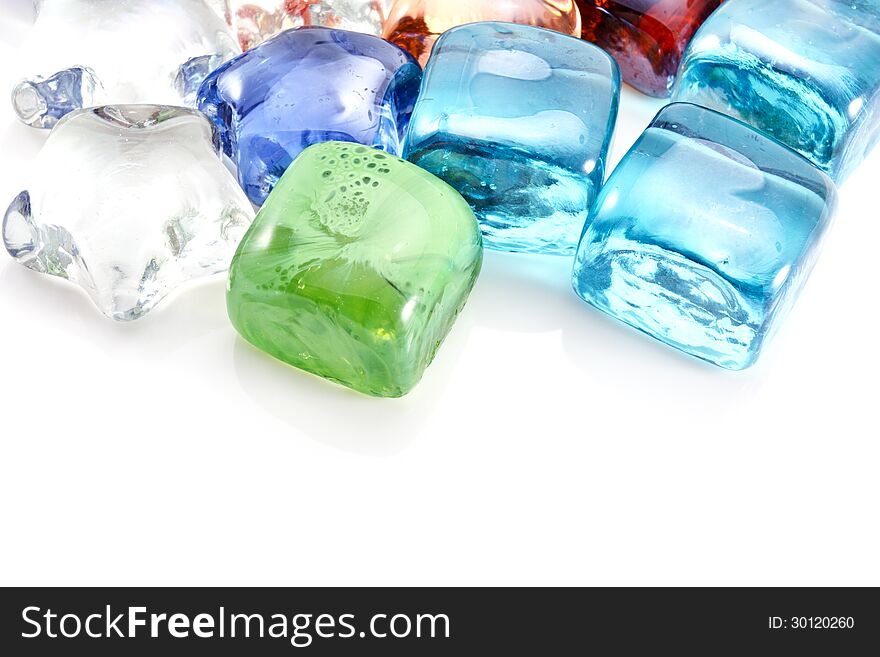 Decorative glass stones header isolated on white glossy background.
