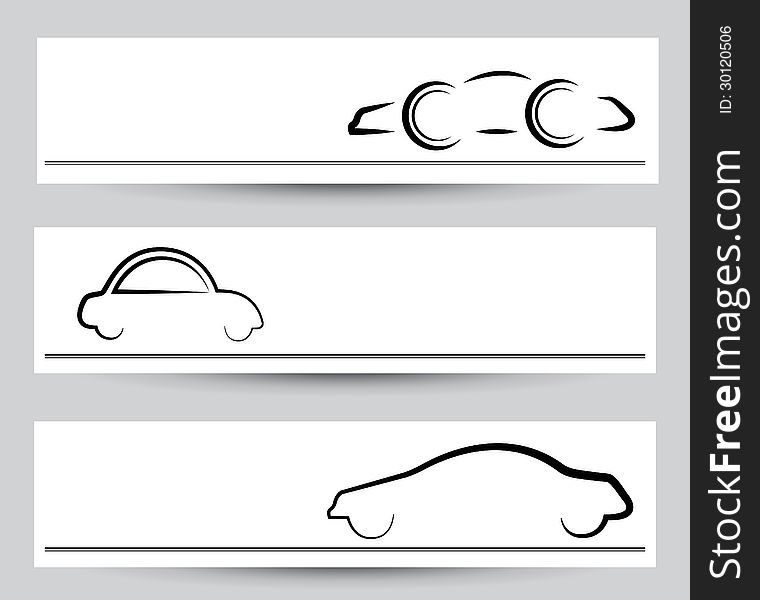 Banner of stylish car signs & symbols. Vector graphical elements in black color on gray background.