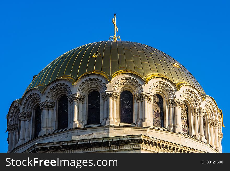Gilded dome of St. Alexander Nevski Orthodox Cathedral in Sofia, Bulgaria.