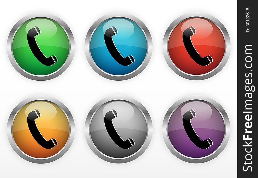 Contact buttons in six colors.