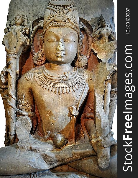 12th century stone carved statue of an Indian mythical God. 12th century stone carved statue of an Indian mythical God.