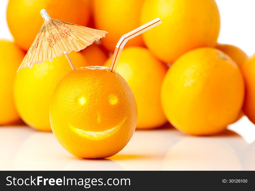 Picture of an orange-goblet with umbrella on white background. studio shot