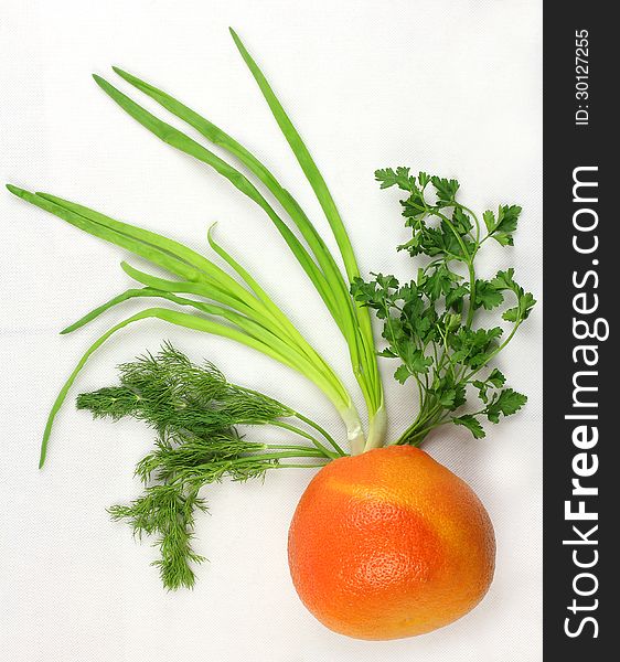 Unusual plant, grapefruit with onions, parsley and dill