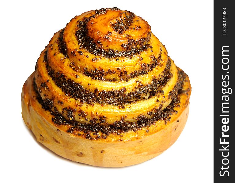 Bun with poppy seeds on a white background