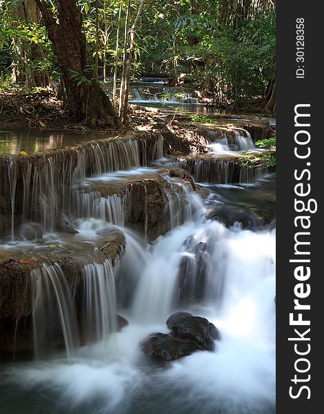 Beautiful Waterfall in Kanchanaburi, Thailand