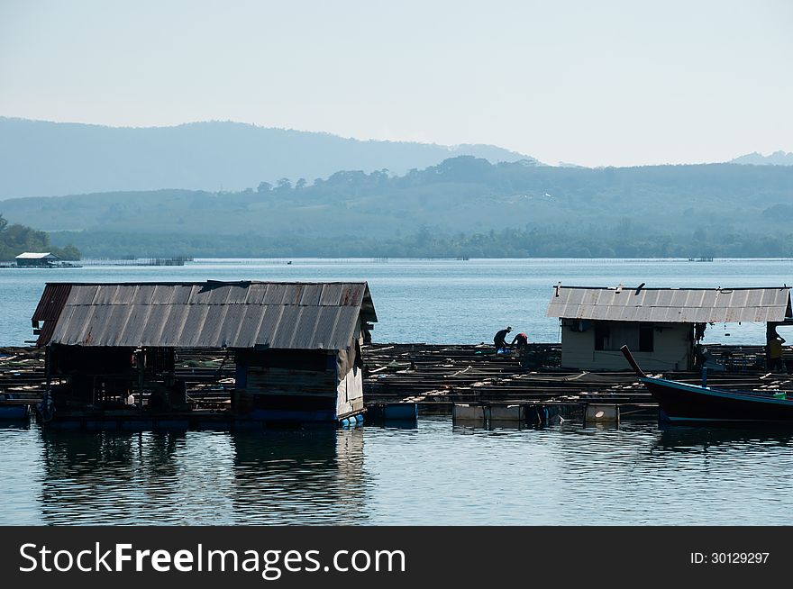 Fish cages farm in sea andaman Thailand