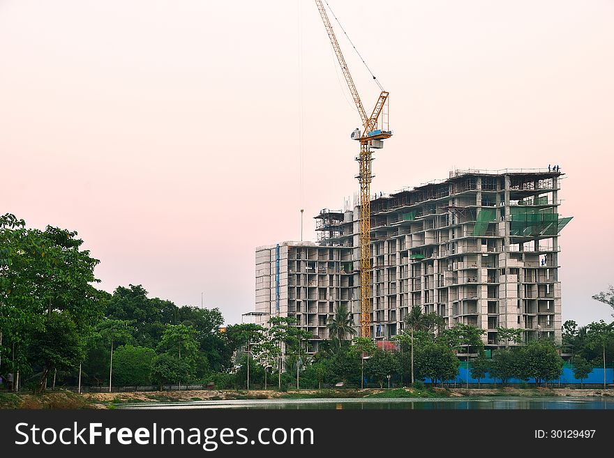 Construction site building on twilight time