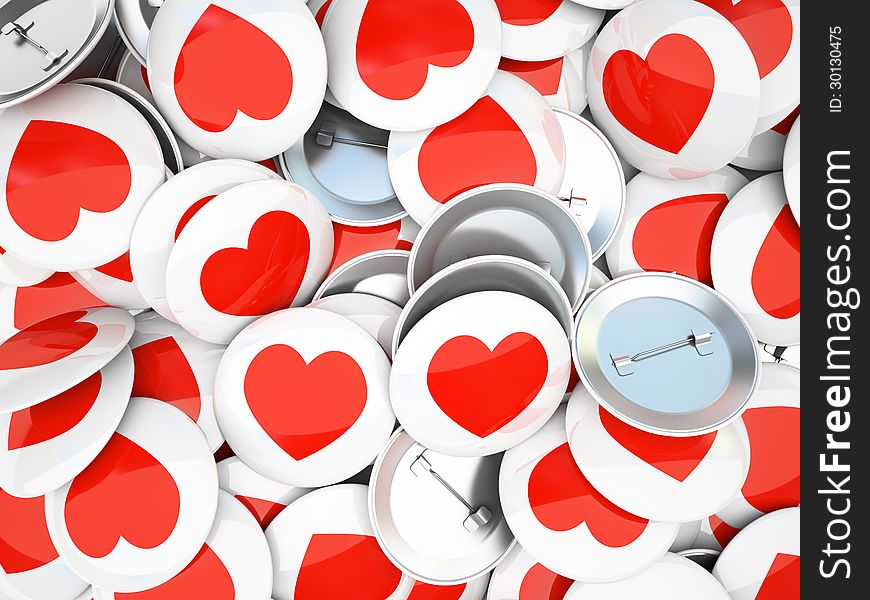 Buttons wirh red hearts on background 3D illustration. Buttons wirh red hearts on background 3D illustration