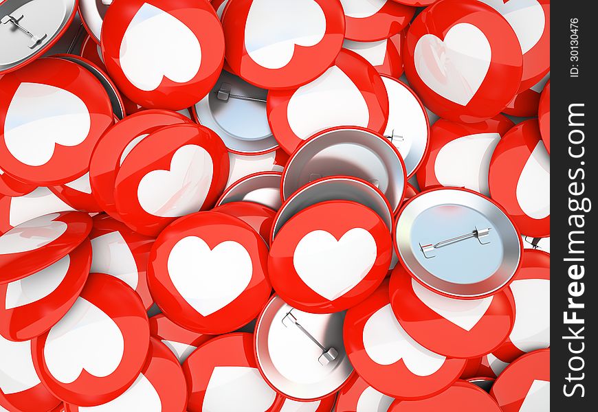 Buttons with white hearts on background 3D illustration. Buttons with white hearts on background 3D illustration