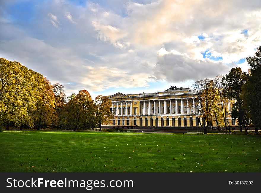 Autumn park at the beginning of August