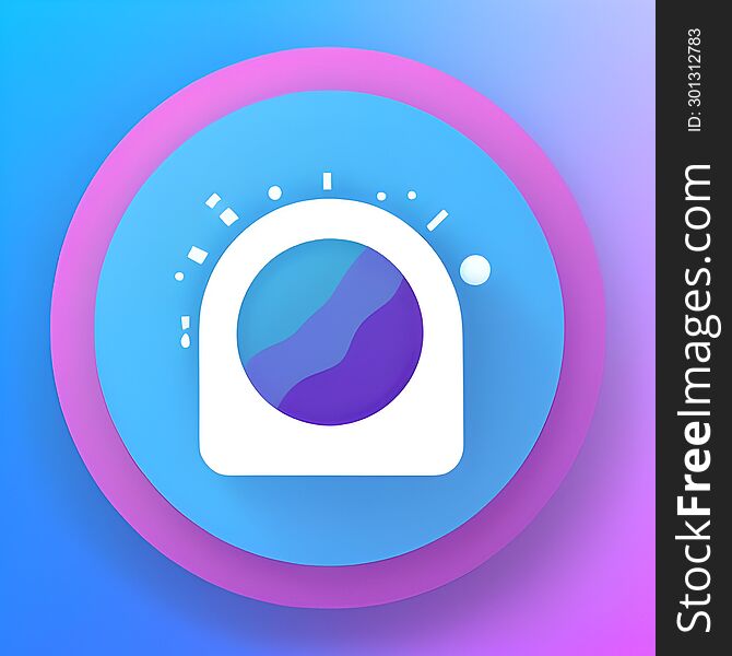 The image is an abstract gradient laundry icon, featuring a stylized representation of a laundry or washing machine set against a modern blue and pink gradient background. The design is rendered in a flat style with a simplistic approach, using geometric shapes to symbolize cleanliness and domestic chores.