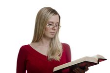 Woman Reading A Book On White Background Royalty Free Stock Photos