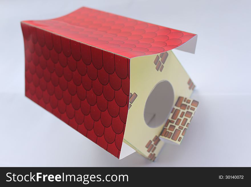 Box for birds handmade paper with red roof