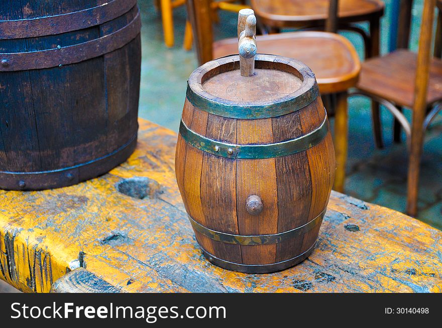 Alcohol aged barrel at a distilery