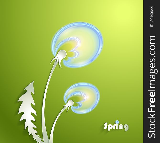 Green Paper Background with Dandelion. Green Paper Background with Dandelion
