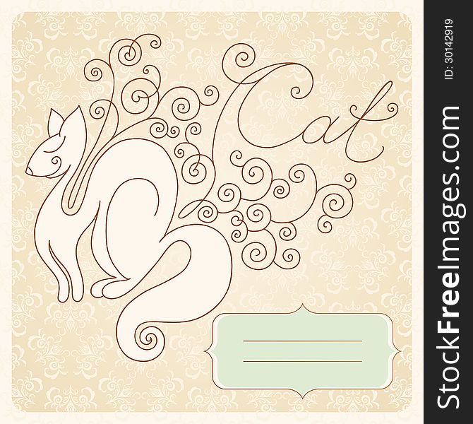 Vintage decorative vector cat. Birthday card. Vintage decorative vector cat. Birthday card.