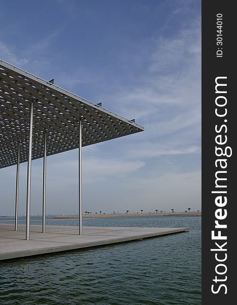 Steel construction on entrance of the national theatre of Manama with arabic paterns. Steel construction on entrance of the national theatre of Manama with arabic paterns