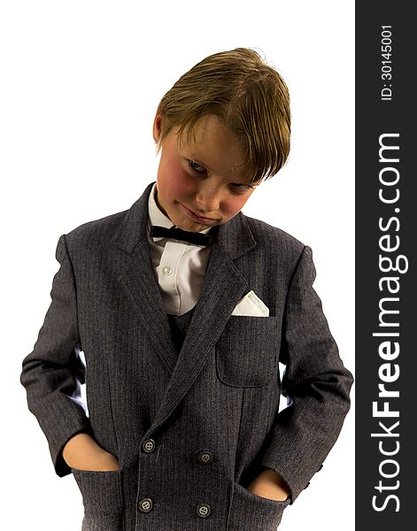 Boy in old fashioned clothings, on white background. Boy in old fashioned clothings, on white background