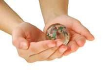 Glass Globe In Hand, Isolated Stock Image