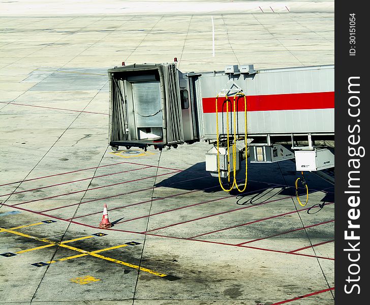 Aerobridge ready for aircraft, in an airport