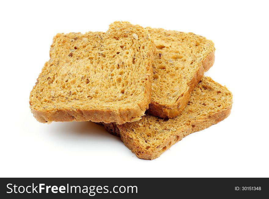 Three Slices of Brown Whole Wheat Bread with Seeds and Nuts isolated on white background. Three Slices of Brown Whole Wheat Bread with Seeds and Nuts isolated on white background