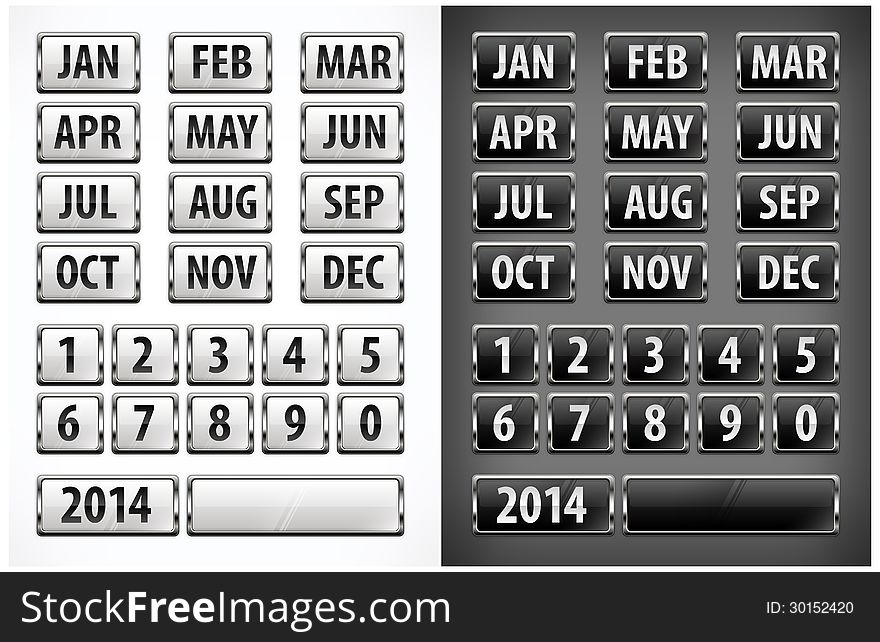 Calendar grid with numbers and months for designers, vector illustration
