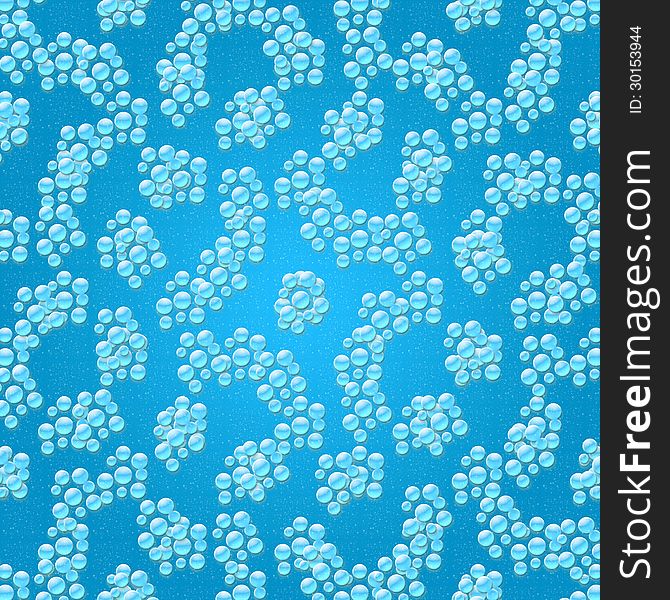 Water drops illustration pattern against a gradient blue background.