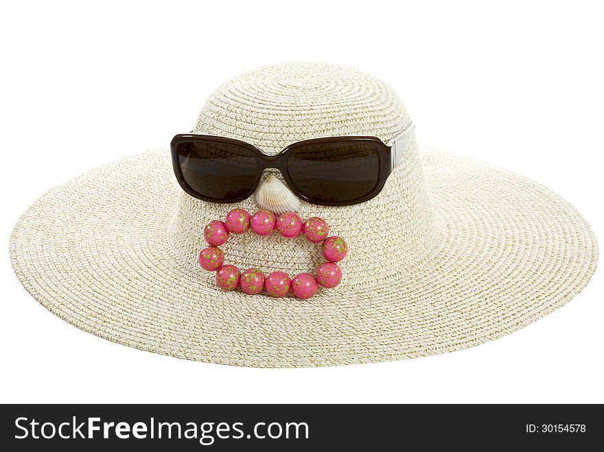 The combination of a hat, glasses, and beads - a caricature of disgruntled tourists. The combination of a hat, glasses, and beads - a caricature of disgruntled tourists