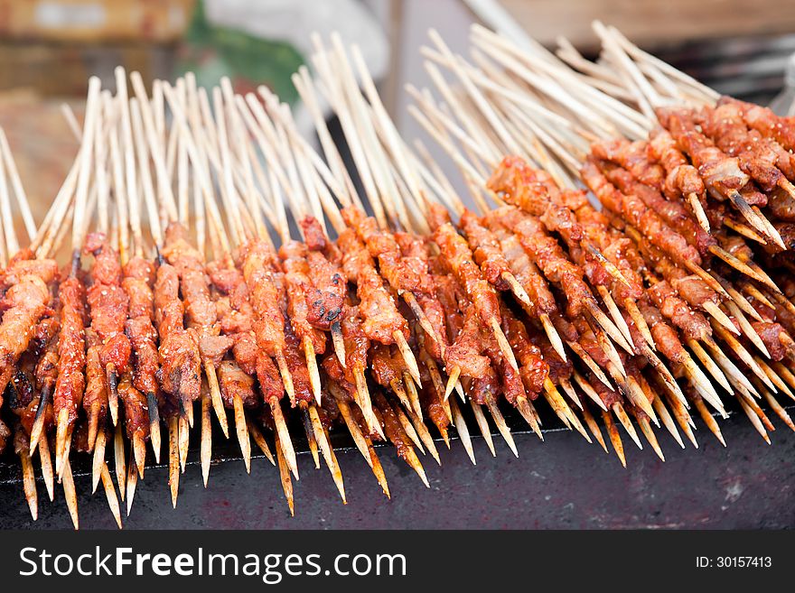 Shish kebab in a food stall