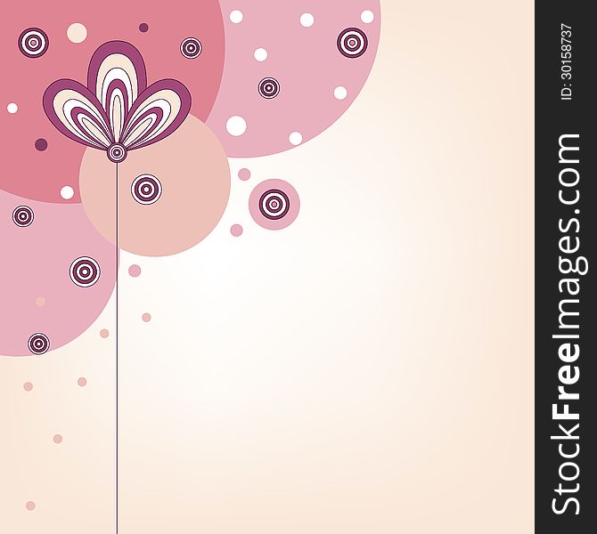 Pink background with stylized flower and circles