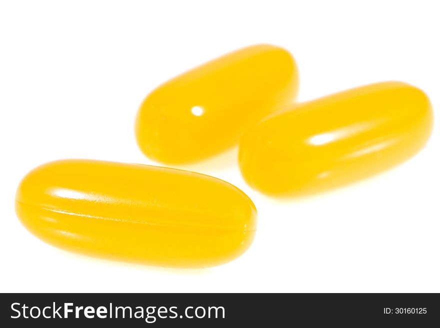 Fish oil capsules isolated on white