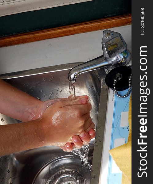 Washing hands on a sinks