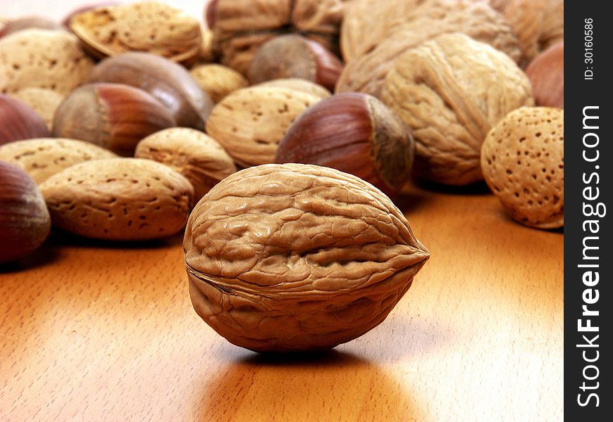 Nuts on a wood table