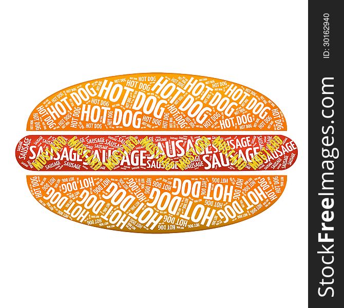 The concept of hot dog with salami and pepperoni in typographic style. The concept of hot dog with salami and pepperoni in typographic style