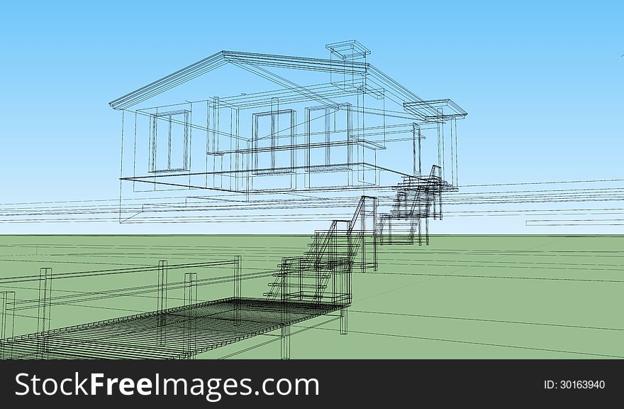 Linear image creation house plan drawing. Linear image creation house plan drawing
