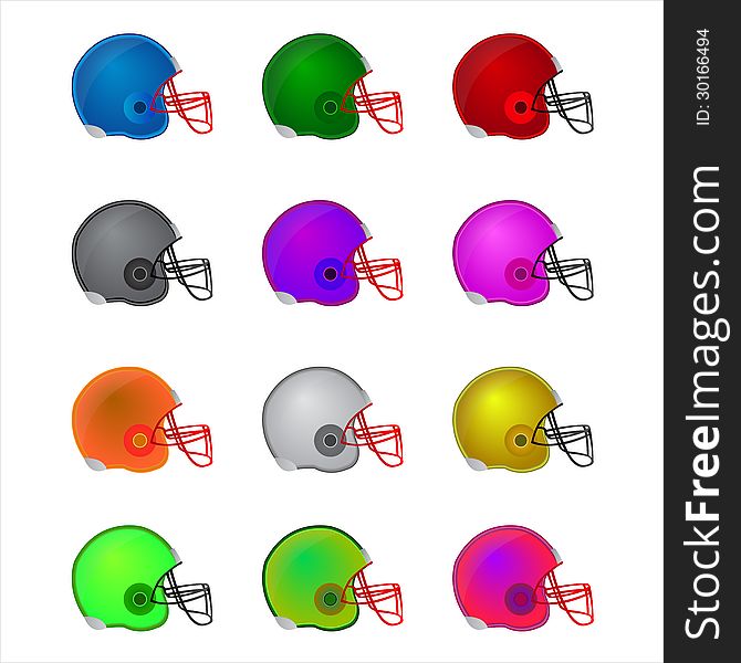 Football helmet set illustration isolated on white. Football helmet set illustration isolated on white