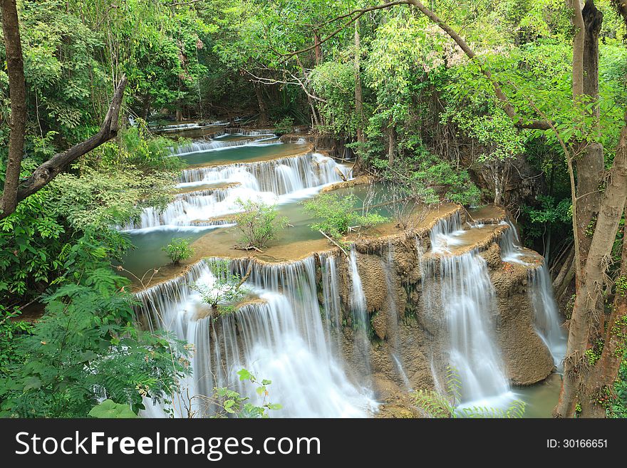 Deep forest Waterfall in Kanchanaburi, Thailand