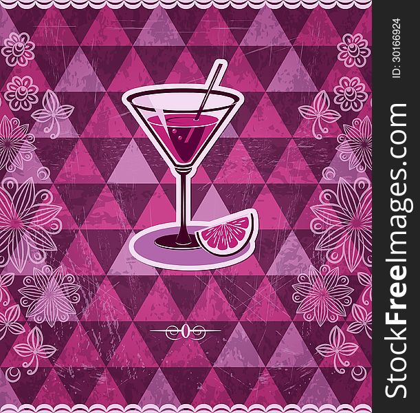 Cocktail vintage mosaic pattern. Editable vector background