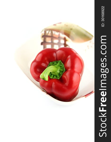 Red Bell Peppers On White Background.