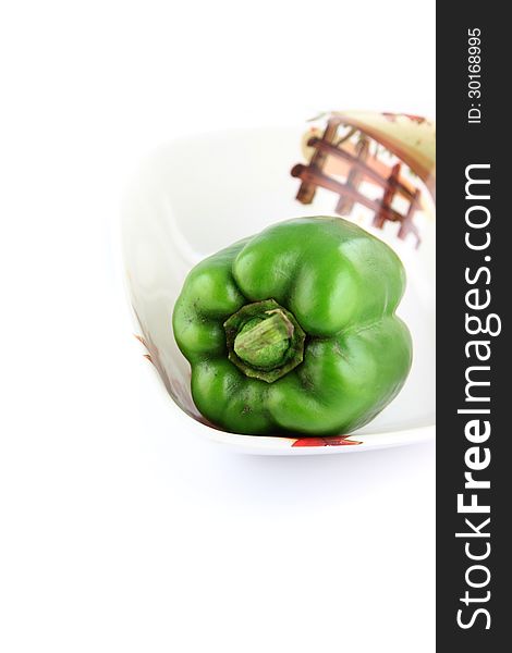 Green Bell peppers in Dish.