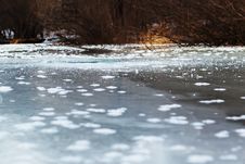 Frozen River With Blue Ice And Sun Reflection. Stock Photography Frozen River With Blue Ice And Sun Reflection. Stock Photography